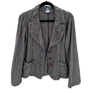 Vintage Cheppu Made In Nepal Womens Gray Striped Ruffle Collar Jacket M